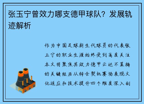 张玉宁曾效力哪支德甲球队？发展轨迹解析